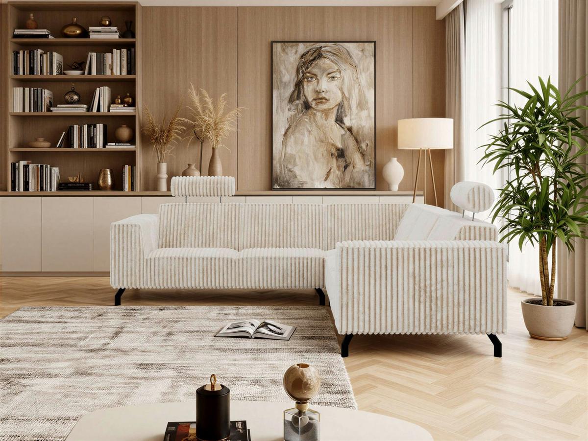 ECKSOFA VESANO L - Beige Cord - Beige/Creme, Textil/Metall (260/260cm) - MKS