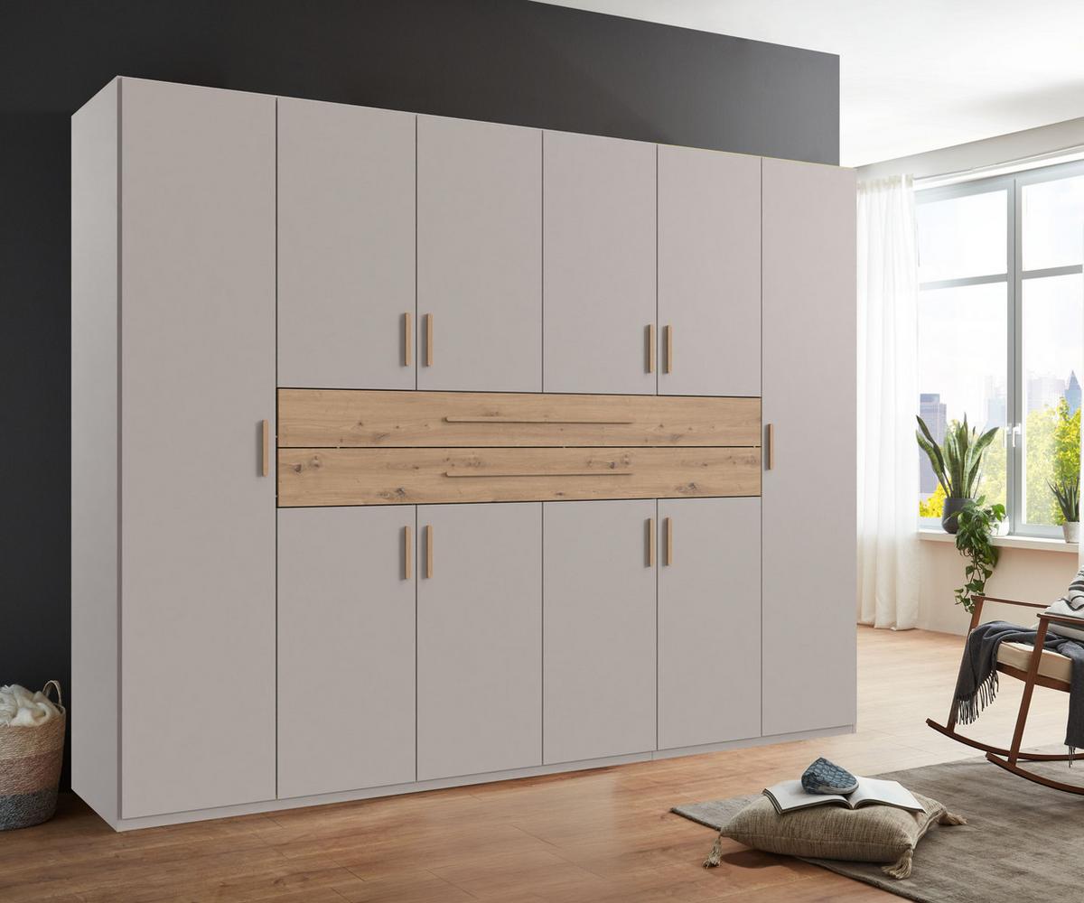 DREHTÜRENSCHRANK B270/H208/T58 cm Beige Grau, Kleiderschrank mit 2 großen Schubkästen & Griffen in Eiche Artisan Dekor / 22642 - Greige/Eiche Artisan, Holzwerkstoff/Kunststoff (270/208/58cm) - luma-home