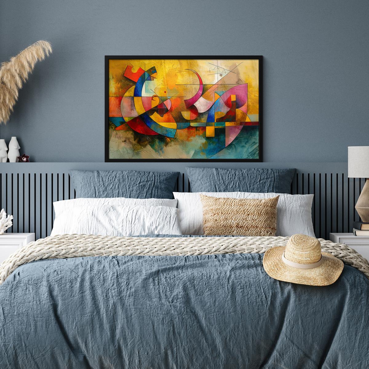 POSTER MIT RAHMENGERAHMTES BILD Kunst - Abstrakt - Modern 90x60 cm - Gelb, Papier (90/60cm) - MuchoWow