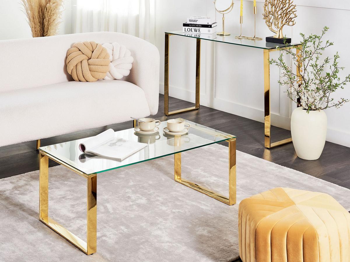 COUCHTISCH mit Glasplatte Gold Tilon - Transparent/Goldfarben, Glas (50/100/40cm) - Beliani