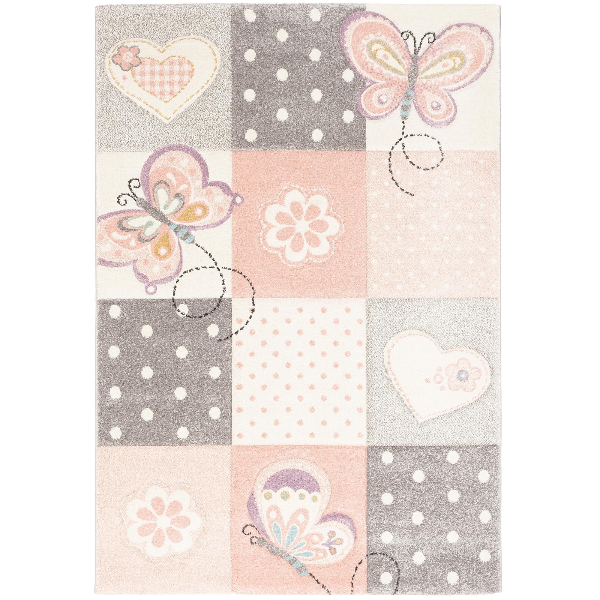 KINDER TEPPICH MAUI KIDS KARO HERZEN - Rosa, Textil (140/200cm) - Pergamon