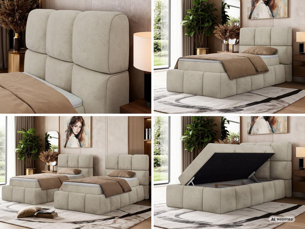 BOXBETT NIRA 90/200 - Beige Velvet - Topper T25 - H3 - Beige/Schwarz, Kunststoff/Textil (200/90cm) - MKS