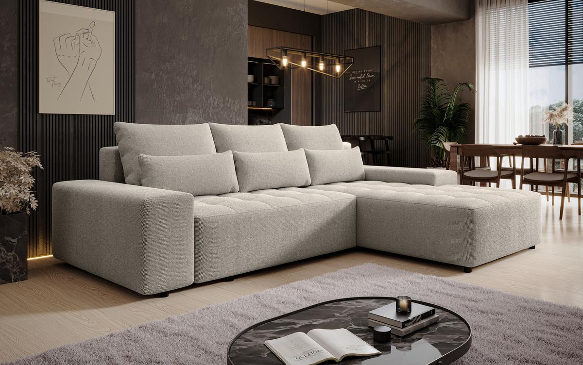 ECKSOFA L Form Alvorada Creme 280/184/88 cm – modernes Sofa fürs Wohnzimmer - Creme/Schwarz, Kunststoff/Textil (280/184cm) - AX Living