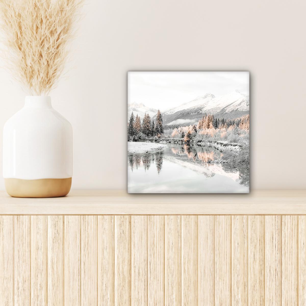 LEINWANDBILD Natur - Winter - Bäume - Berge - Schnee Deko Wohnzimmer 20x20 cm - Weiß Hochglanz, Textil (20/20cm) - MuchoWow
