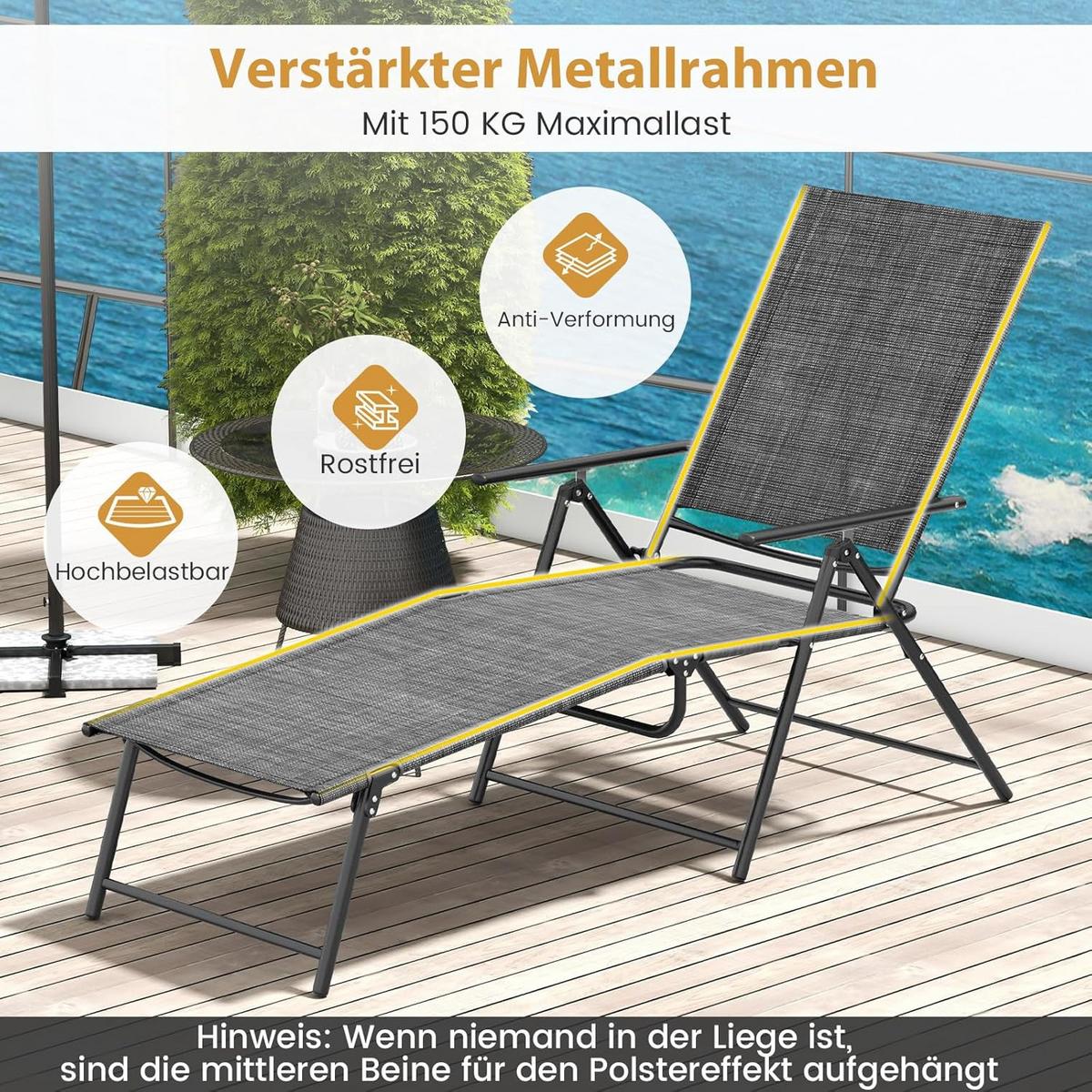 SONNENLIEGEN 2er-Set Grau - Grau, Metall (189/102/64cm) - COSTWAY