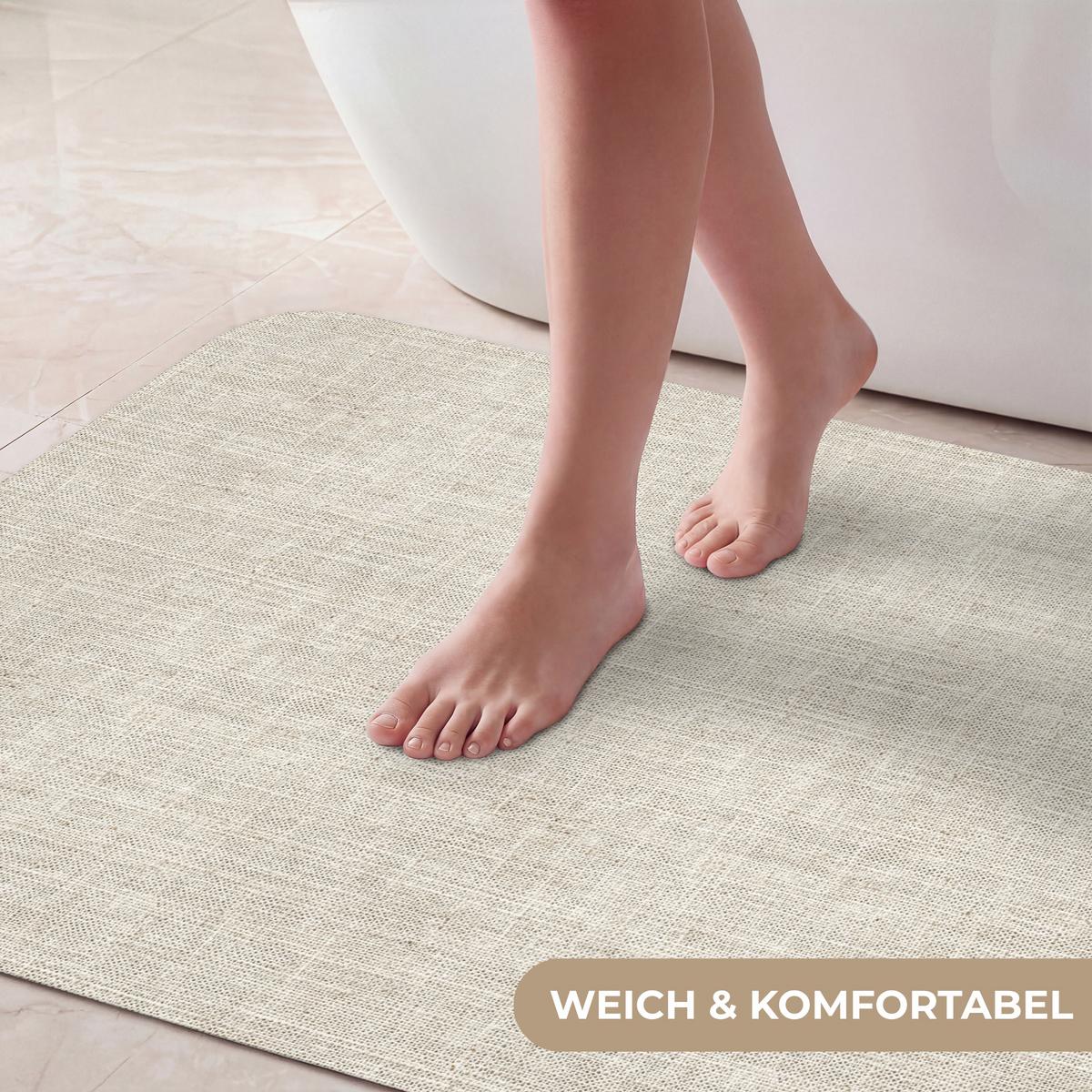 BADEMATTE Leinen - Textur - Beige 90x60 cm - Beige, Textil (90/60cm) - OnlyWow