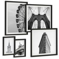 BILDER SET 5er Set - 50x50 cm & 20x30 cm & 40x60 cm Schwarzer Rahmen - Architektur Schwarz-Weiß-Minimalismus - Schwarz, Kunststoff (40/60cm) - TULUP
