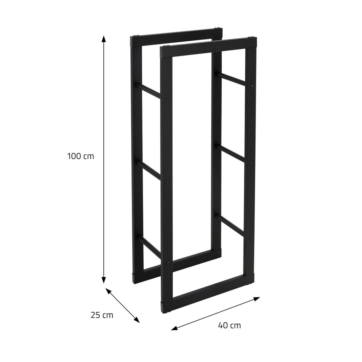 KAMINHOLZREGAL 40x100x25cm rechteckig Schwarz aus Stahl - Schwarz, Metall (25/100/40cm) - ML-DESIGN
