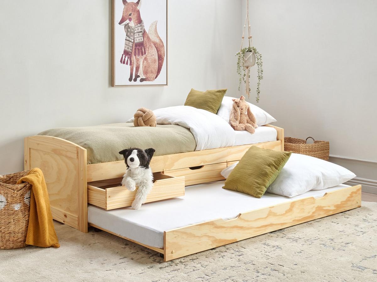 AUSZIEHBETT 90/200 cm Heller Holzfarbton Petiville - Hellbraun, Holz (90/200cm) - Beliani