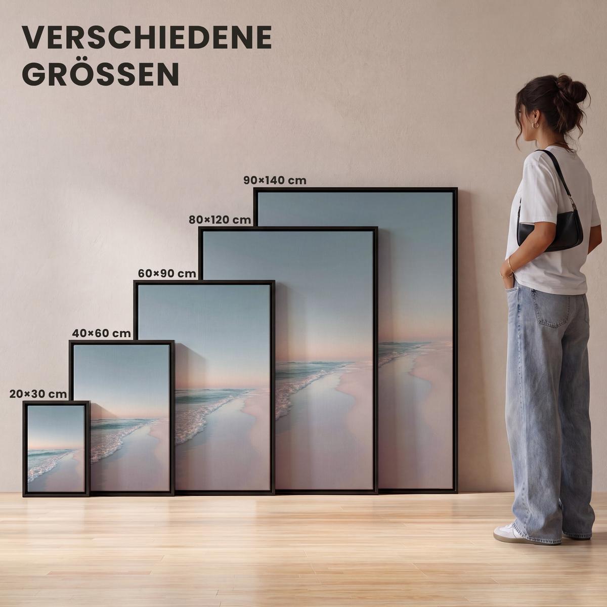 LEINWAND Bilder mit Rahmen - Küstenlinie - Pastell - Wasser - 80x120 - Pastellblau, Textil (80/120cm) - MuchoWow