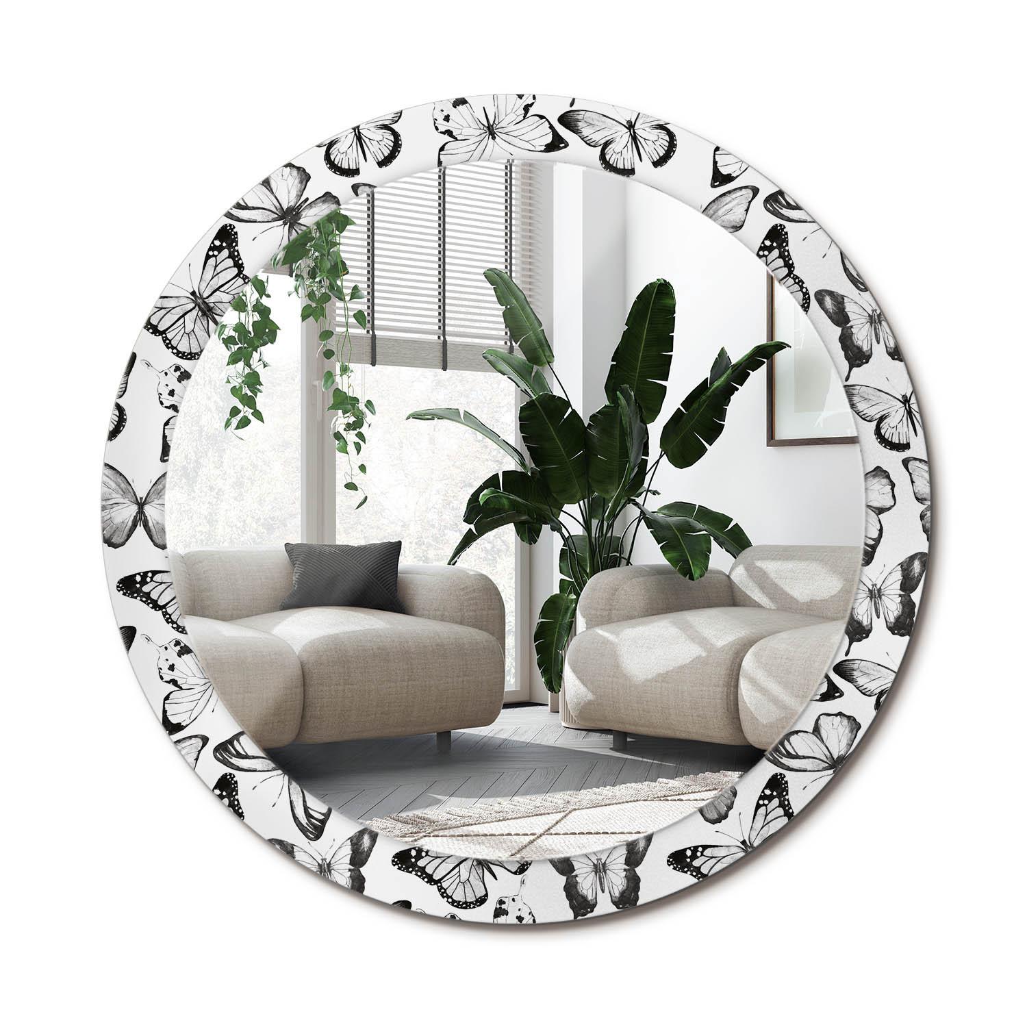 SPIEGEL Rund Ø 90 cm mit Aufdruck - Schwarz, Glas (90/90/0.4cm) - Wallfluent