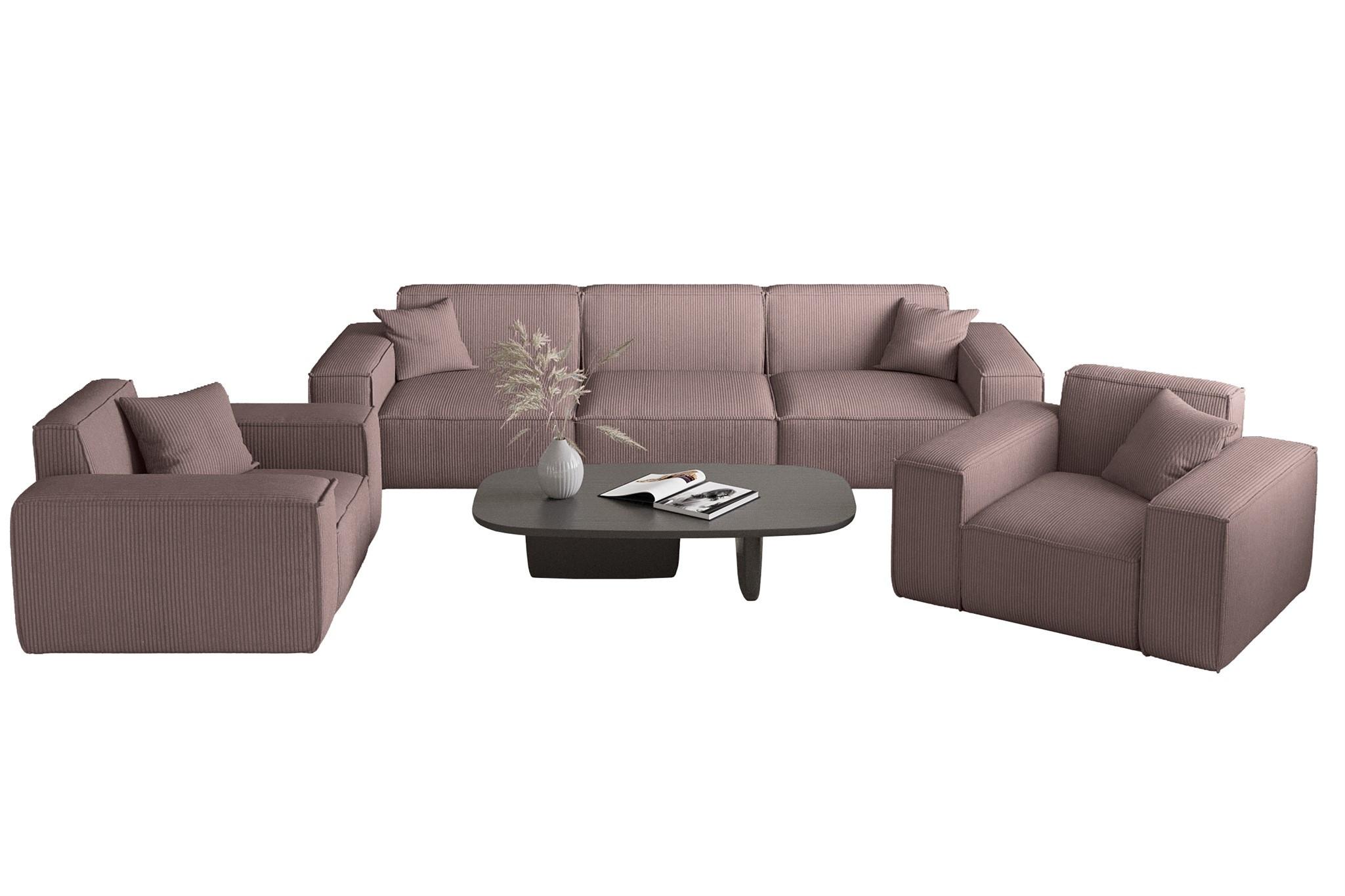 SOFASET Celes Premium 3-1-1 Stoff Scala - Lila, Holzwerkstoff/Textil (225/73/88cm) - Fun Möbel