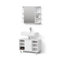 BADMÖBEL-SET Fucino Weiß 2 Teile, Unterschrank 80 cm - Weiß, Holzwerkstoff (80/64/32cm) - Livinity®