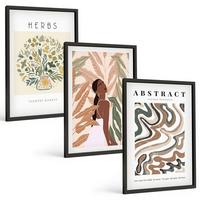 BILDER SET 3er Set - 40x60 cm Schwarzer Rahmen - Boho-Pastell-Minimalisten-Poster - Schwarz, Kunststoff (40/60cm) - TULUP