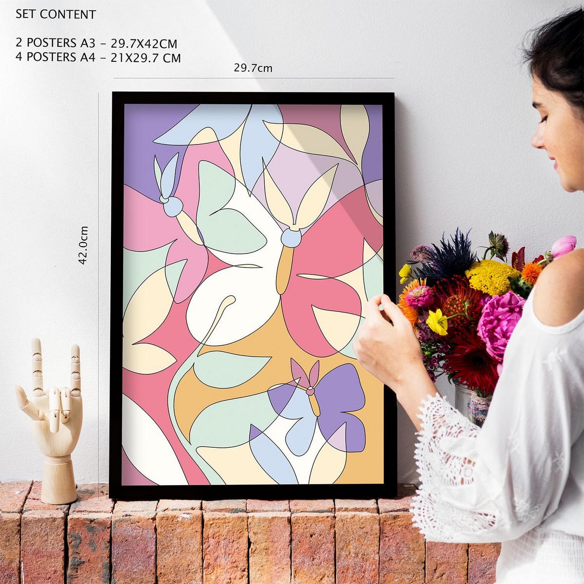 POSTER Set Mit 6 Ethikstile In Blume Zusammenfassung Ästhetische Dekorative Gemälde Für Ihr Wohnzimmer, Schlafzimmer, Zuhause A3 & A4 Schwarzer Rahmen - Schwarz, Papier (29/3cm) - Nacnic