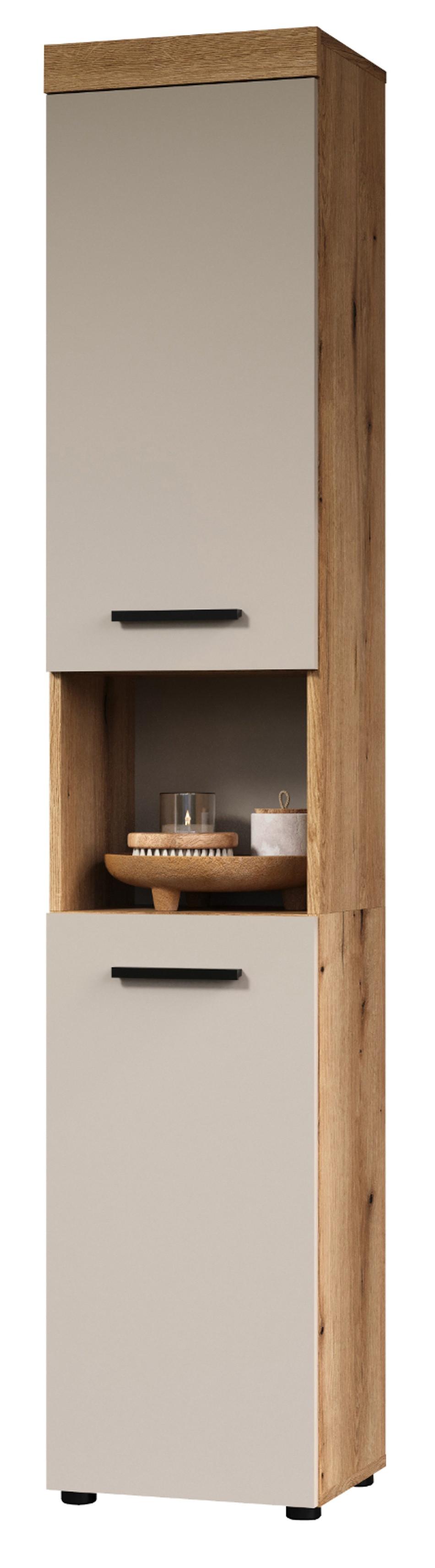 HOCHSCHRANK Kaschmir, Evoke Eiche 36 x 184 cm, Badschrank mit viel Stauraum - Kaschmir/Eichefarben, Holzwerkstoff/Kunststoff (30/185/30cm) - Top.Furn