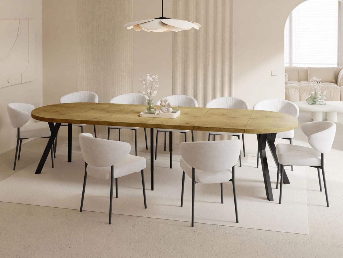 ESSTISCH Twixy XXL groß rund oval ausziehbar, Eiche Hell Braun 100-300/100/76 cm - Eichefarben/Schwarz, Holz/Holzwerkstoff (100/300/76cm) - WFL GROUP