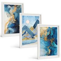 BILDER SET 3er Set - 40x60 cm Weißer Rahmen - Abstrakte Muster der Blue Mountains - Weiß, Kunststoff (40/60cm) - TULUP
