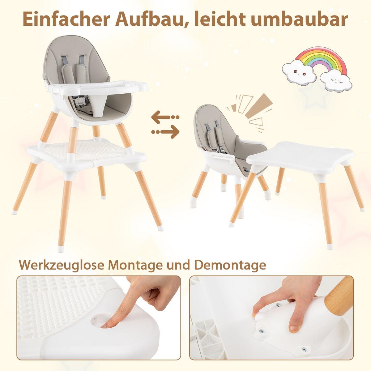 KINDERHOCHSTUHL mit Bausteintisch grau - Grau, Kunststoff (62/100/62cm) - COSTWAY