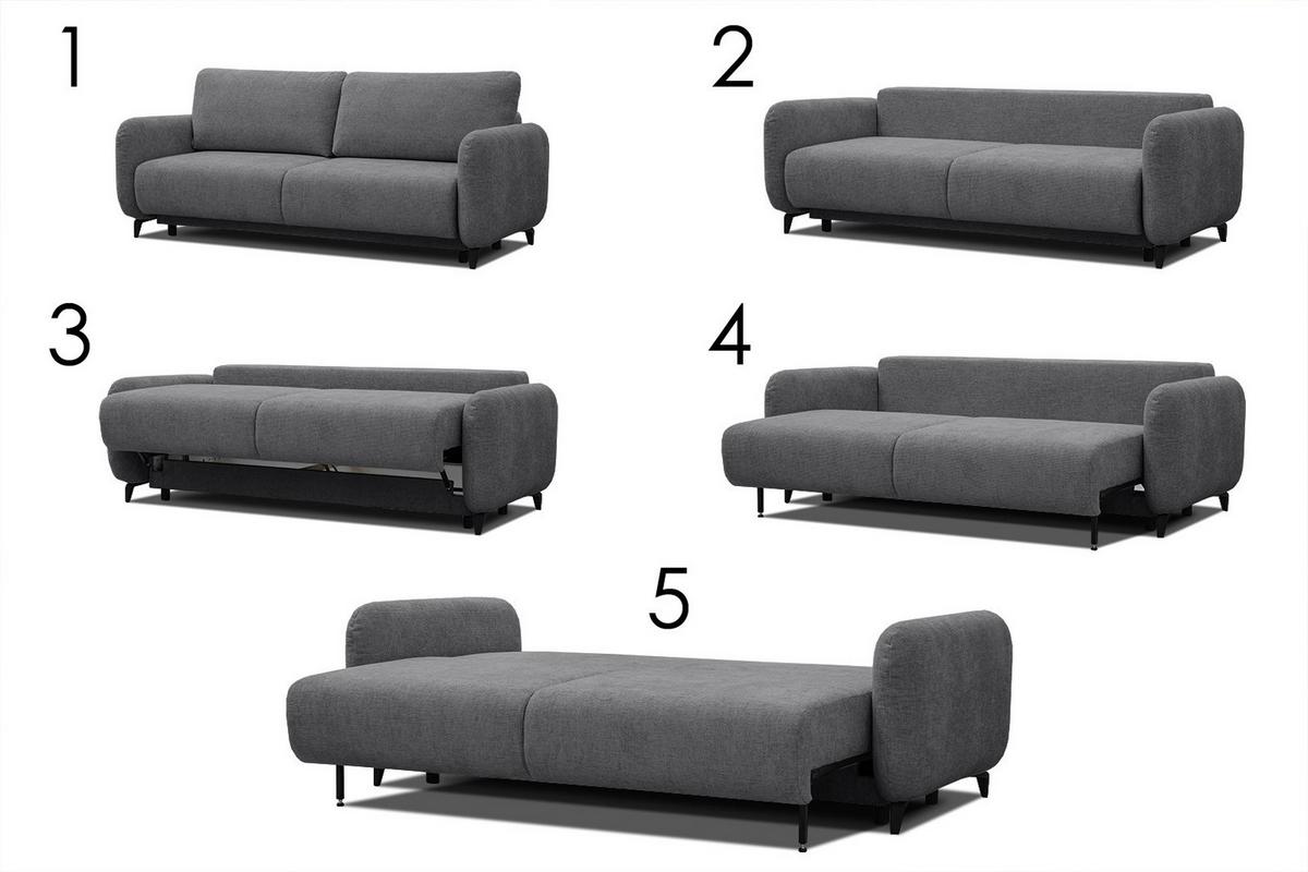 SOFA DRAKE 3-Sitzer mit Schlaffunktion, dunkelgrau - Dunkelgrau/Braun, Holz/Textil (232/90/107cm) - Wozimo
