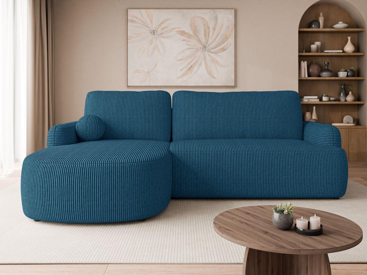 ECKSOFA Loridu Cord, Seite: Links - Blau/Schwarz, Holz/Kunststoff (250/174cm) - MIRJAN24