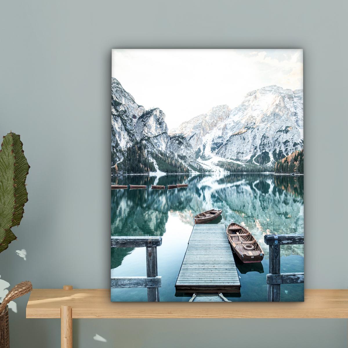 LEINWANDBILD Natur - Berge - Schnee - Wald - Boot Room Decor 30x40 cm - Hellgrün, Textil (30/40cm) - MuchoWow