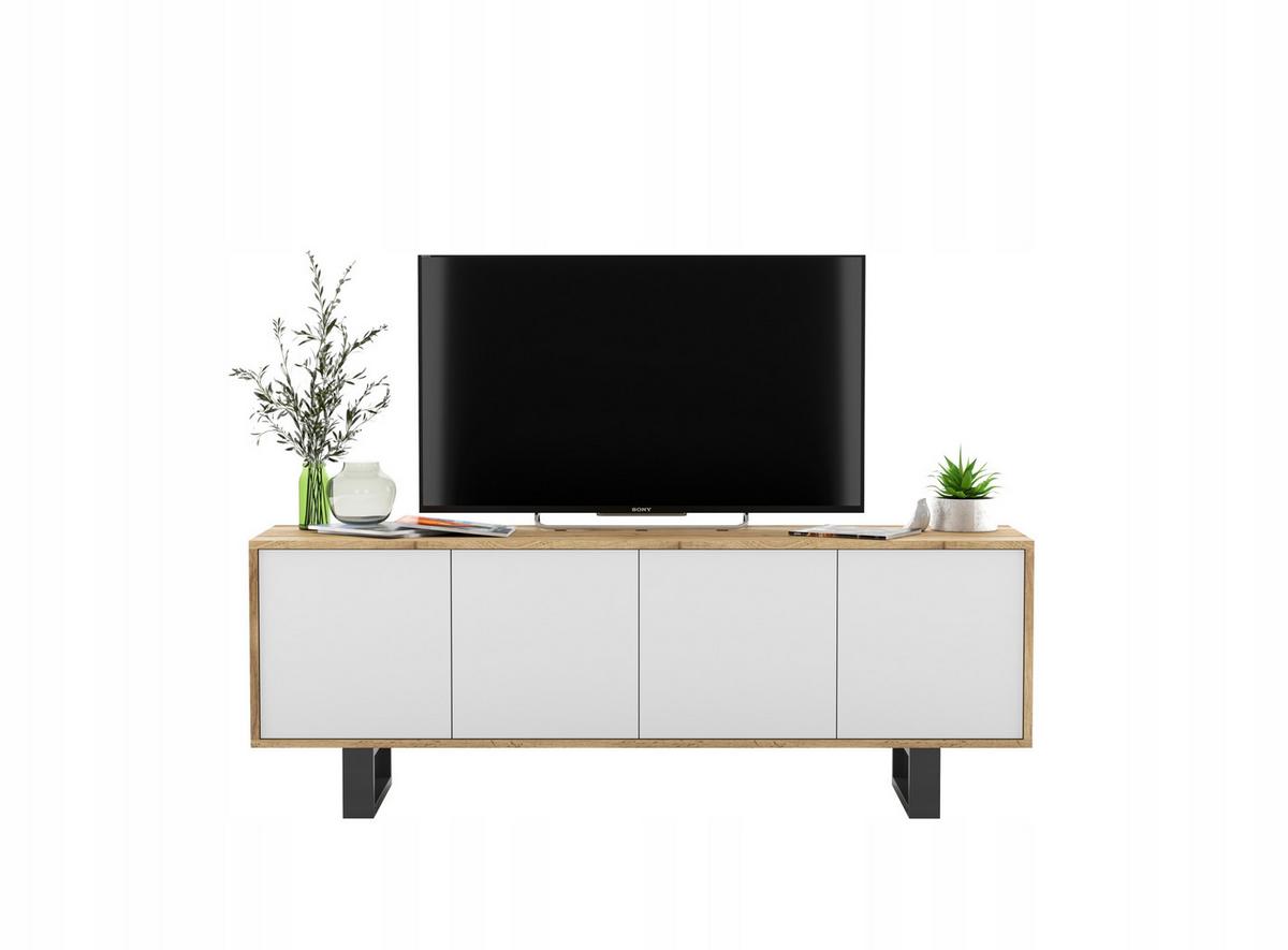 TV-SCHRANK Apollo2 Eiche wotan Weiß Matt mit Metallbeinen 150 cm - Weiß, Holzwerkstoff/Metall (150/53/35cm) - Meble Lindner