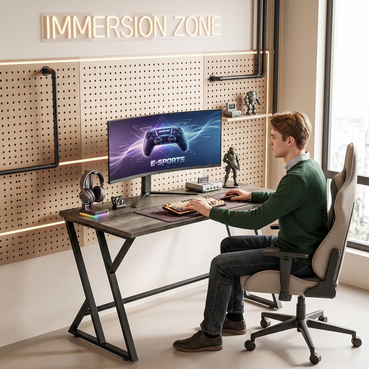 COMPUTERTISCH Spanplatte Metall Grau - Schwarz/Grau, Holzwerkstoff/Metall (120/60/76.5cm) - HOMCOM
