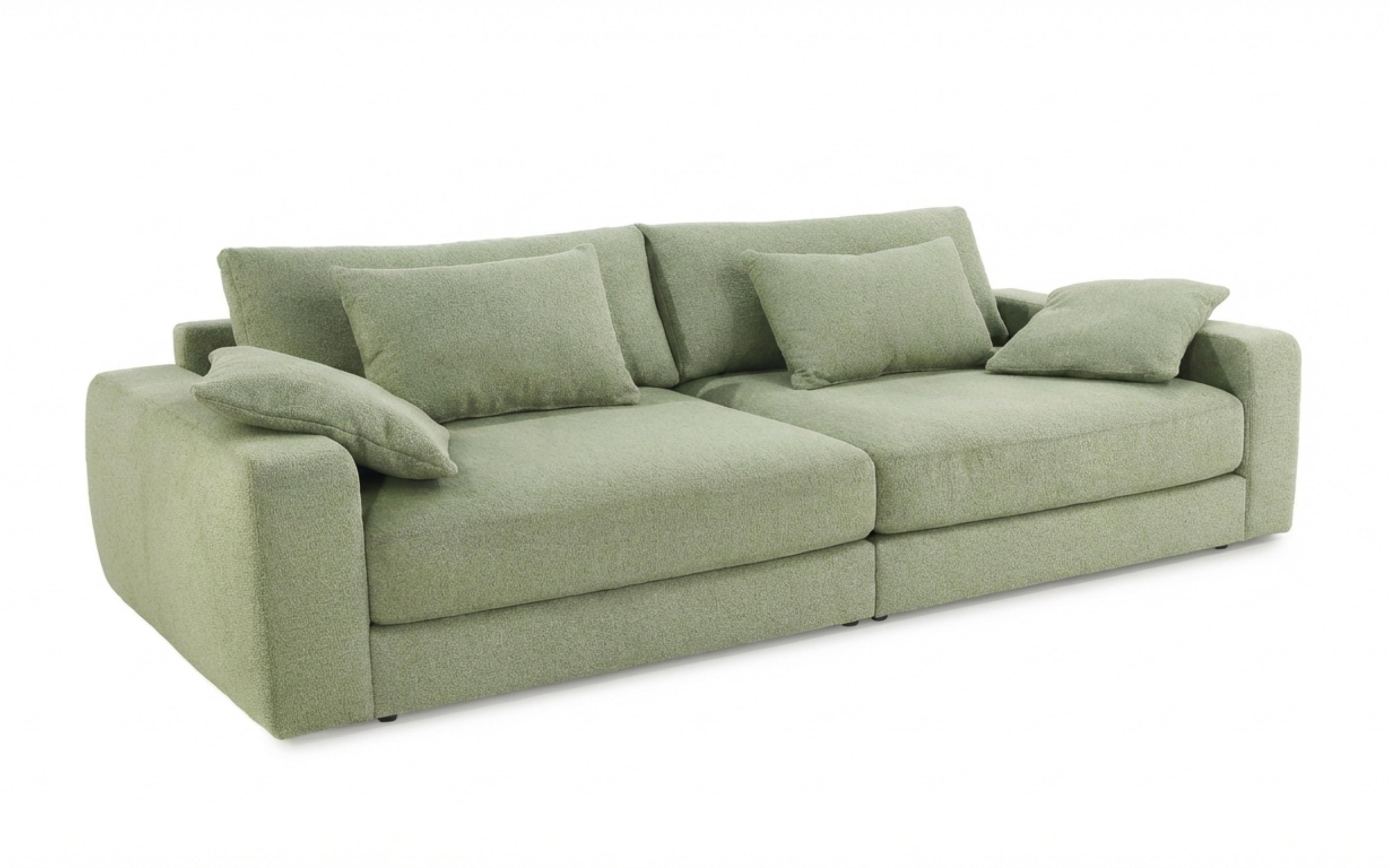 BIG-SOFA mit Federkern B290/T135/H90 cm extratief, Liegefläche 122x240 cm, Flachgewebe Hellgrün / 15247 - Schwarz/Hellgrün, Kunststoff/Textil (290/90/135cm) - luma-home