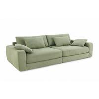 BIG-SOFA mit Federkern B290/T135/H90 cm extratief, Liegefläche 122x240 cm, Flachgewebe Hellgrün / 15247 - Schwarz/Hellgrün, Kunststoff/Textil (290/90/135cm) - luma-home