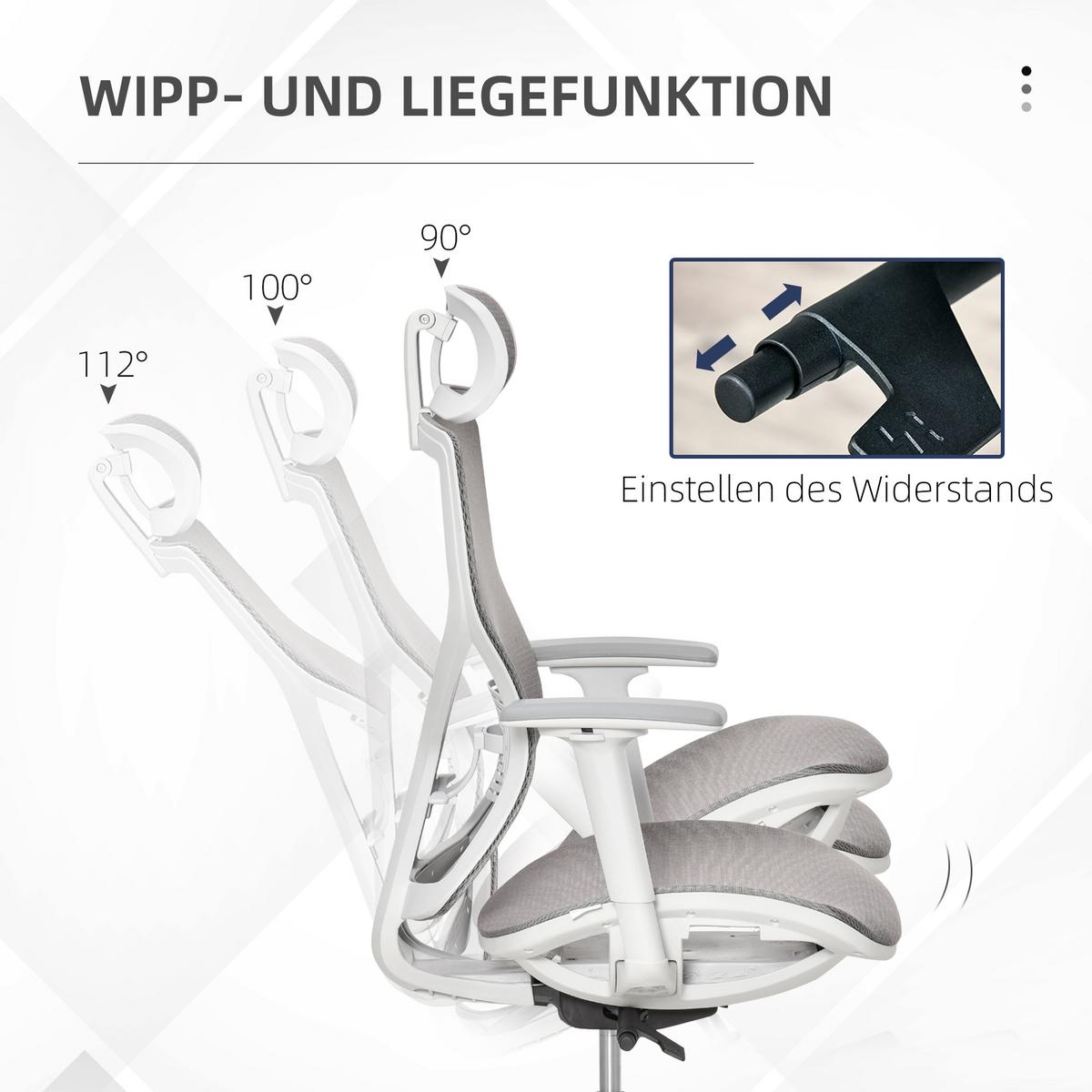 BÜROSTUHL Schreibtischstuhl höhenverstellbar mit 3D-Armlehne 3 Stufen Mesh Grau - Grau, Kunststoff (65/128/67cm) - Vinsetto