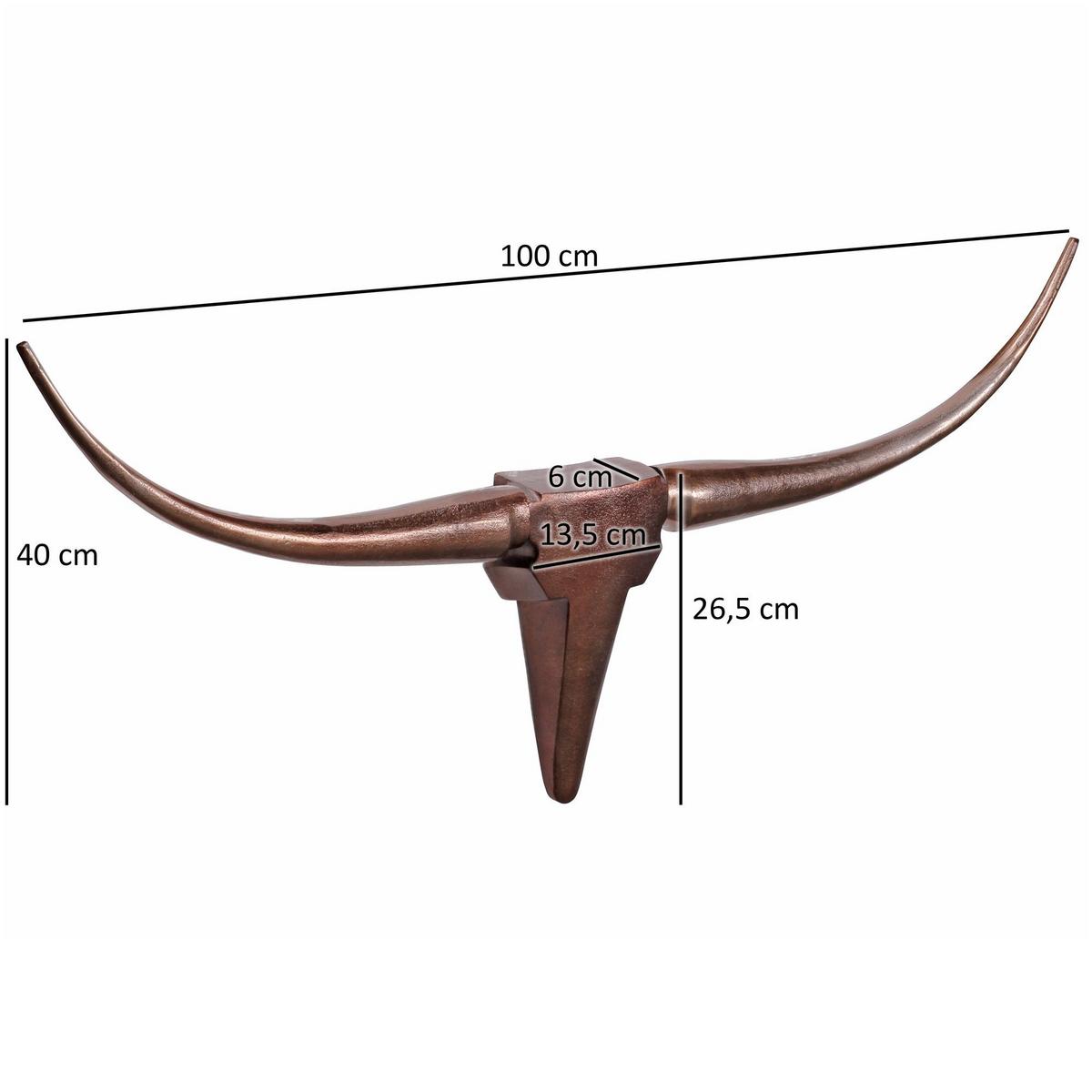 WANDDEKO Geweih Bull Aluminium 100 cm breit, Bronze 100x6x40 cm - Braun, Metall (100/40/6cm) - KADIMA DESIGN