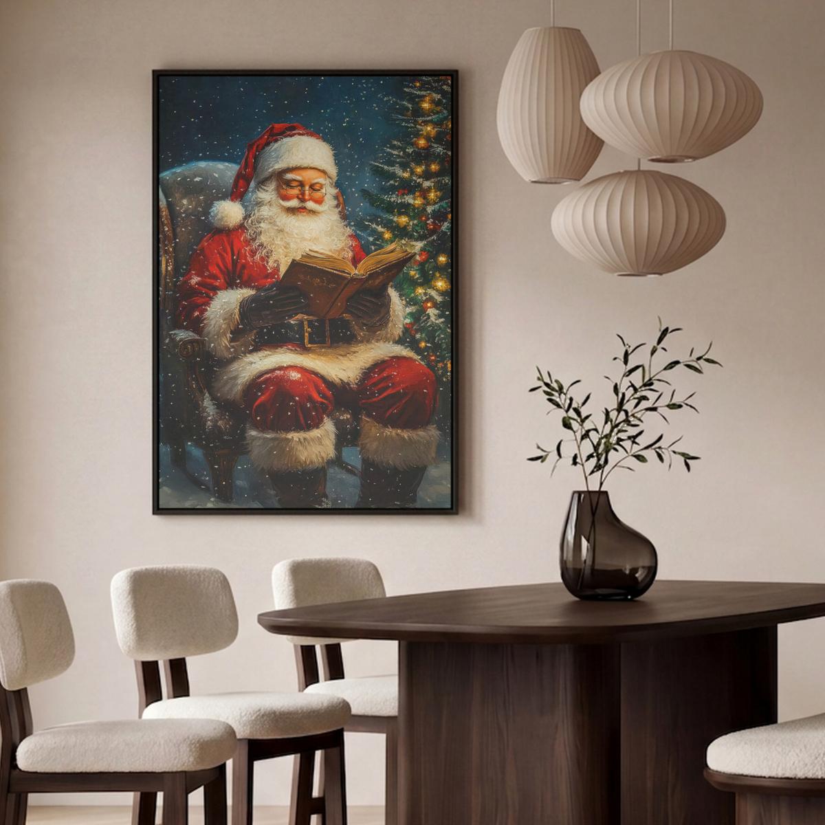 LEINWAND Bilder mit Rahmen - Weihnachtsmann - Weihnachten - Winter - Weihnachtsbaum - 80x120 - Bordeaux, Textil (80/120cm) - MuchoWow