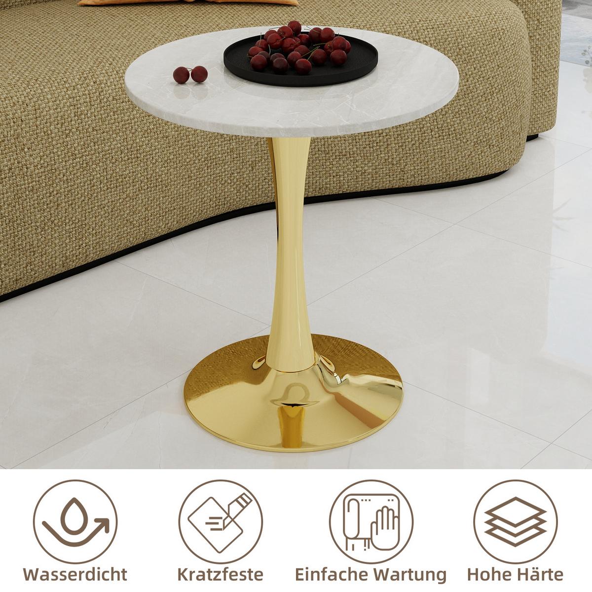 ESSZIMMERTISCH Marmor-Optik & Gold runder Bistrotisch für 2-4 Personen - Weiß, Holzwerkstoff (70/70/72cm) - Urban Meuble