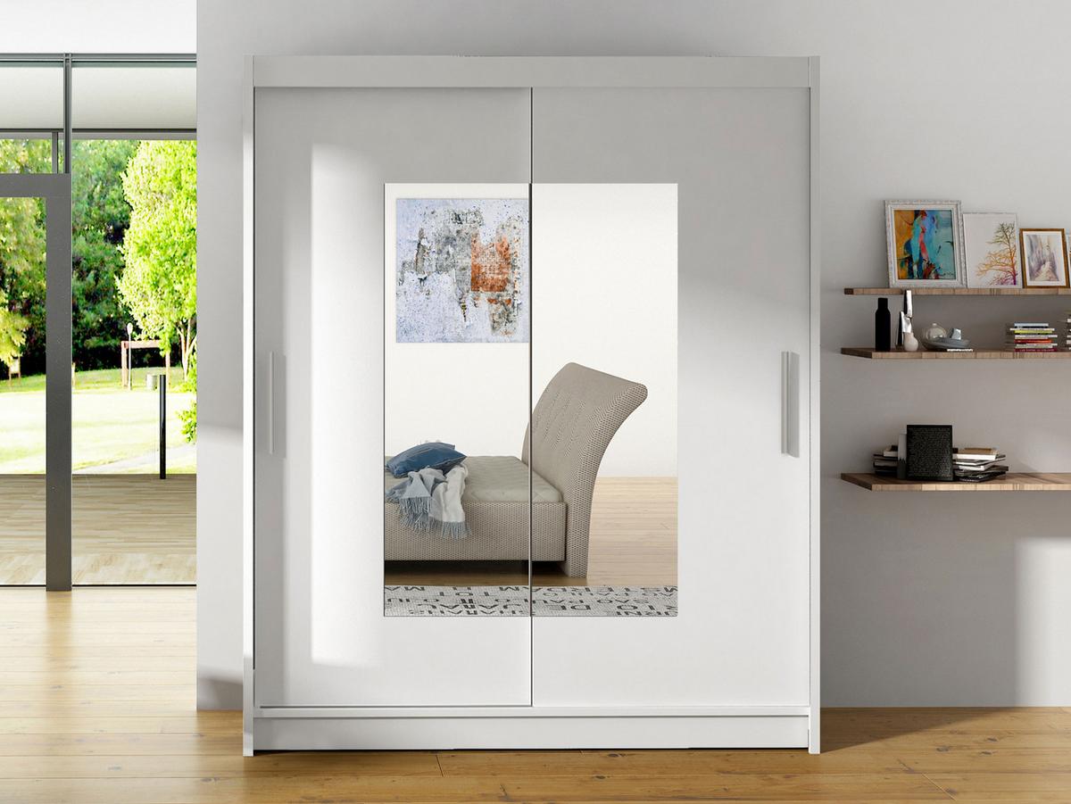 SCHWEBETÜRENSCHRANK Westa III - Silberfarben/Weiß, Holzwerkstoff/Metall (150/200/58cm) - MIRJAN24