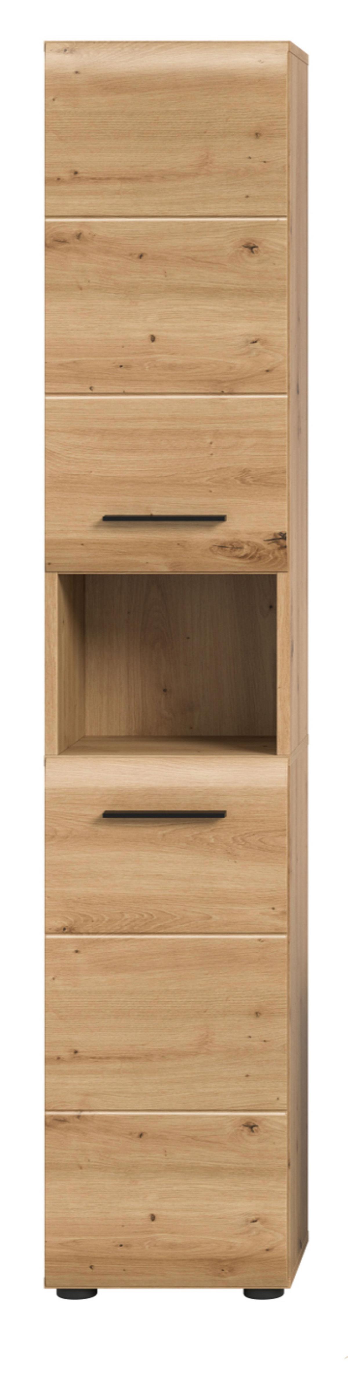 HOCHSCHRANK Eiche Artisan, Badschrank 30 x 185 cm, 7 Fächer, Türanschlag wechselbar - Schwarz/Eiche Artisan, Holzwerkstoff/Kunststoff (30/185/30cm) - Inn.Furn