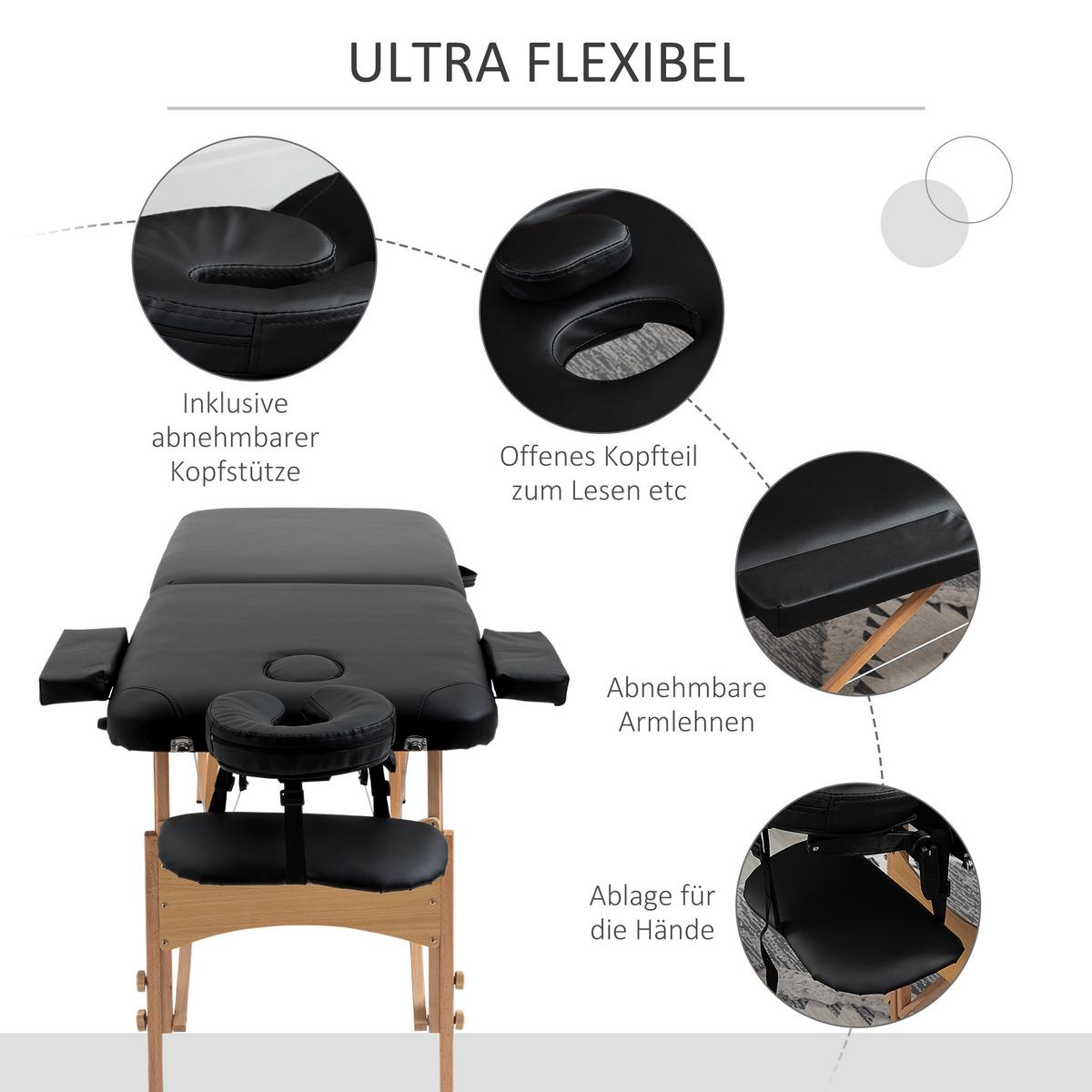 MASSAGELIEGE, klappbarer Massagetisch mit Kopfstütze, für Spa, Salon Kunststoff - Schwarz, Leder (81/92/210cm) - HOMCOM