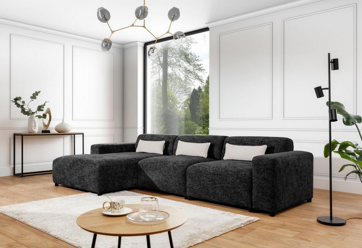 ECKSOFA L Form Jughlio Schwarz 331/165/75 cm Links mit Schlaffunktion - Schwarz, Kunststoff/Textil (165/331cm) - AX Living