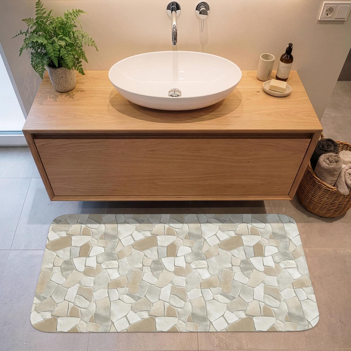 BADEMATTE Mosaik - Steine - Beige 120x60 cm - Beige/Creme, Textil (120/60cm) - OnlyWow