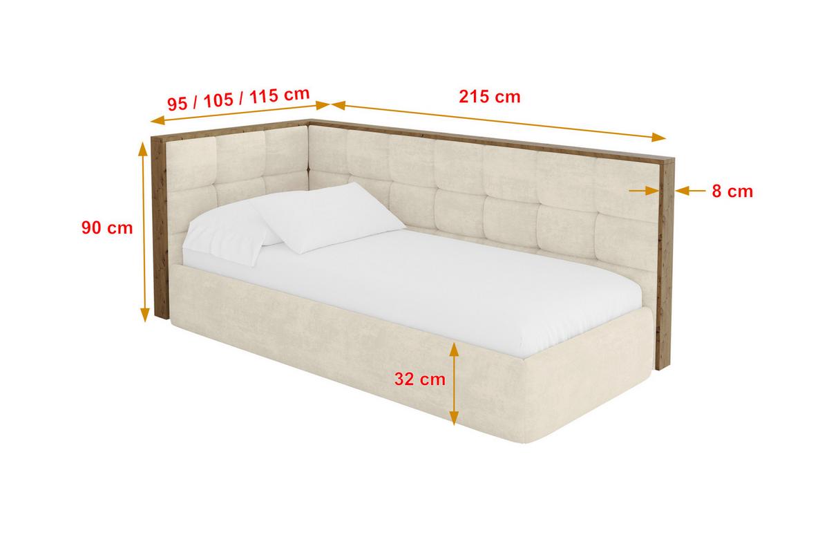 EINZELLBETT Jugendbett mit Bettkasten, Rechts - SOVY 90x200 Beige - Naturfarben, Holzwerkstoff/Textil (90/200cm) - ALTDECOR