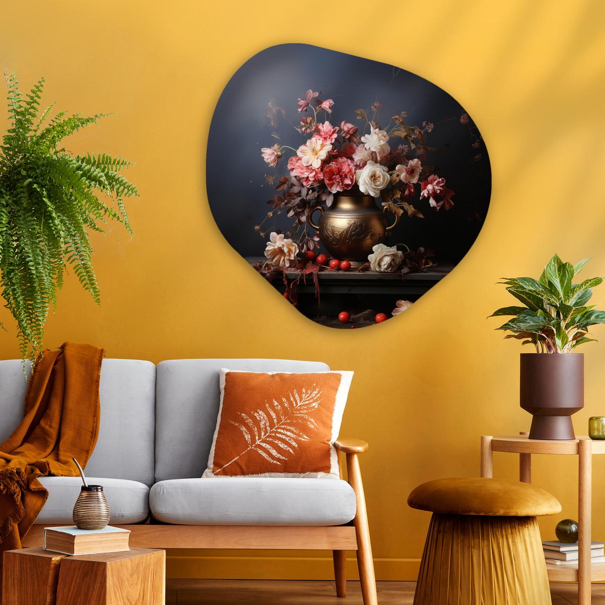 WANDBILD Stilleben - Blumen - Rosen - Blumenstrauß - Vase Room Decor 90x90 cm - Dunkelbraun, Kunststoff (90/90cm) - MuchoWow