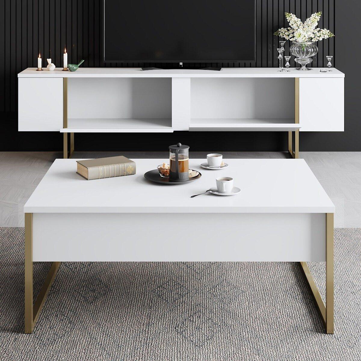TV-MÖBEL mit 2 Klapptüren Luxe 180/30/50 cm - Weiß, Holzwerkstoff (180/50/30cm) - Calicosy