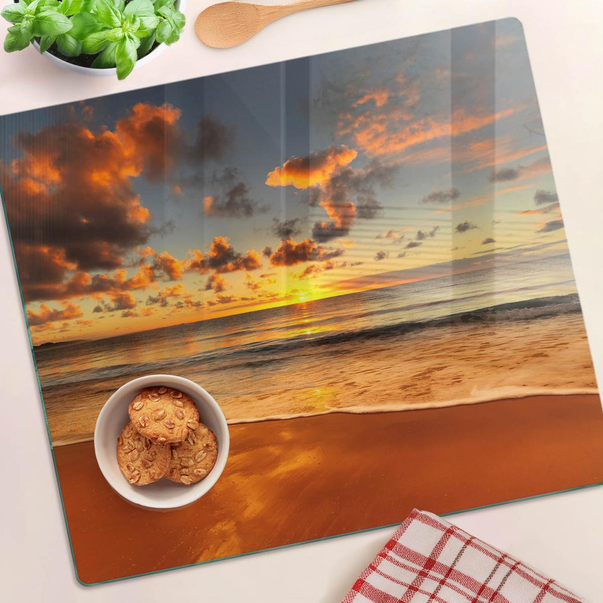GLASPLATTE 60x52 cm Sonnenstrand - Orange, Glas (60/0.4/52cm) - TULUP
