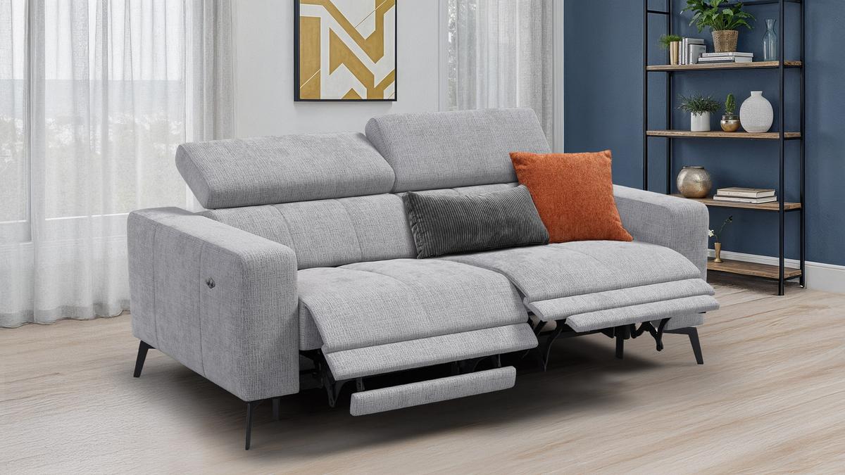 RELAXSOFA MORELLO 3-Sitzer, hellgrau, 2 x Relax Zero Gravity - Hellgrau, Holz/Textil (206/82/103cm) - Wozimo
