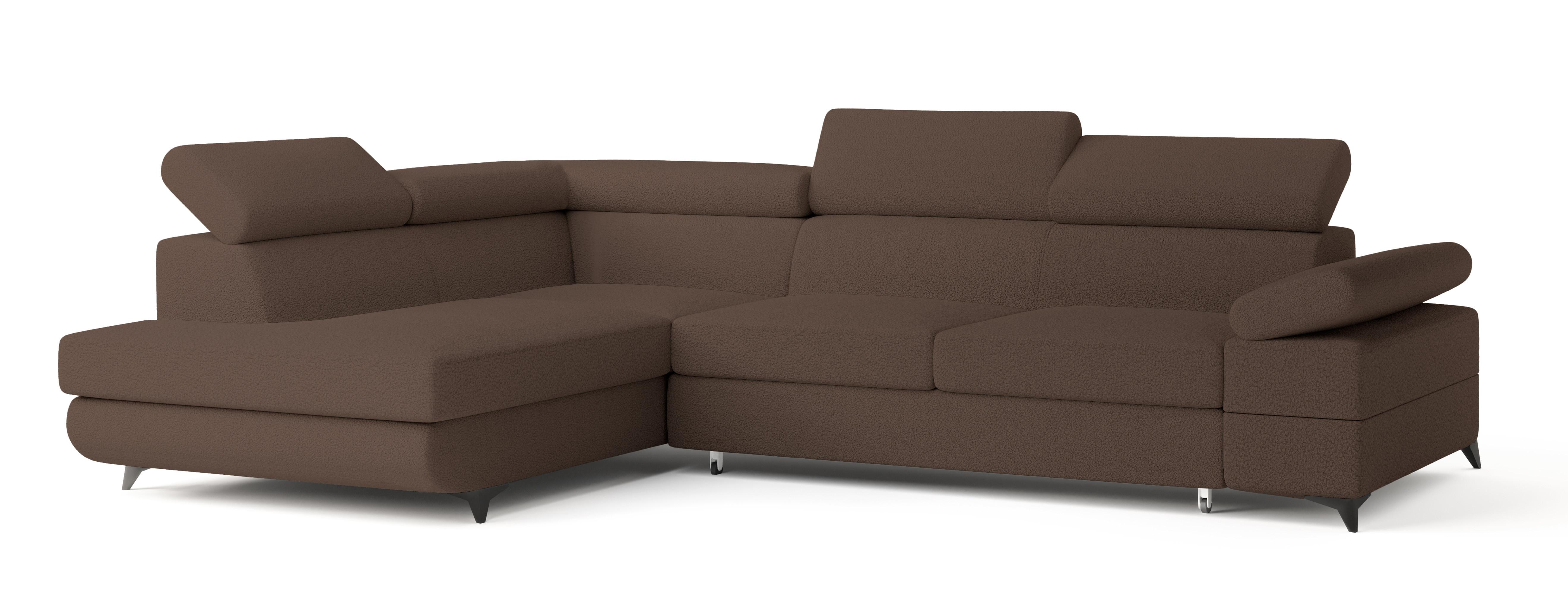 ECKSOFA FAVIEN L-S Braun Boucle-Stoff mit Schlaffunktion - Braun, Holz (257/190cm) - MASSENO