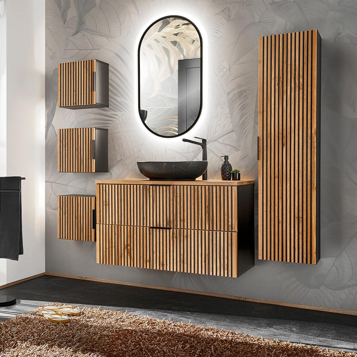 WASCHTISCH 100.6cm Gaia Holz in Eichenoptik und Schwarz - Schwarz, Holzwerkstoff (100.6/59/46cm) - Petits-meubles