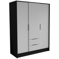 DREHTÜRENSCHRANK CAVA 150,5/200/51 cm Modern Kleiderschrank 3-türig Schwarz - Schwarz/Weiß, Holzwerkstoff (150.5/200/51cm) - MASSENO