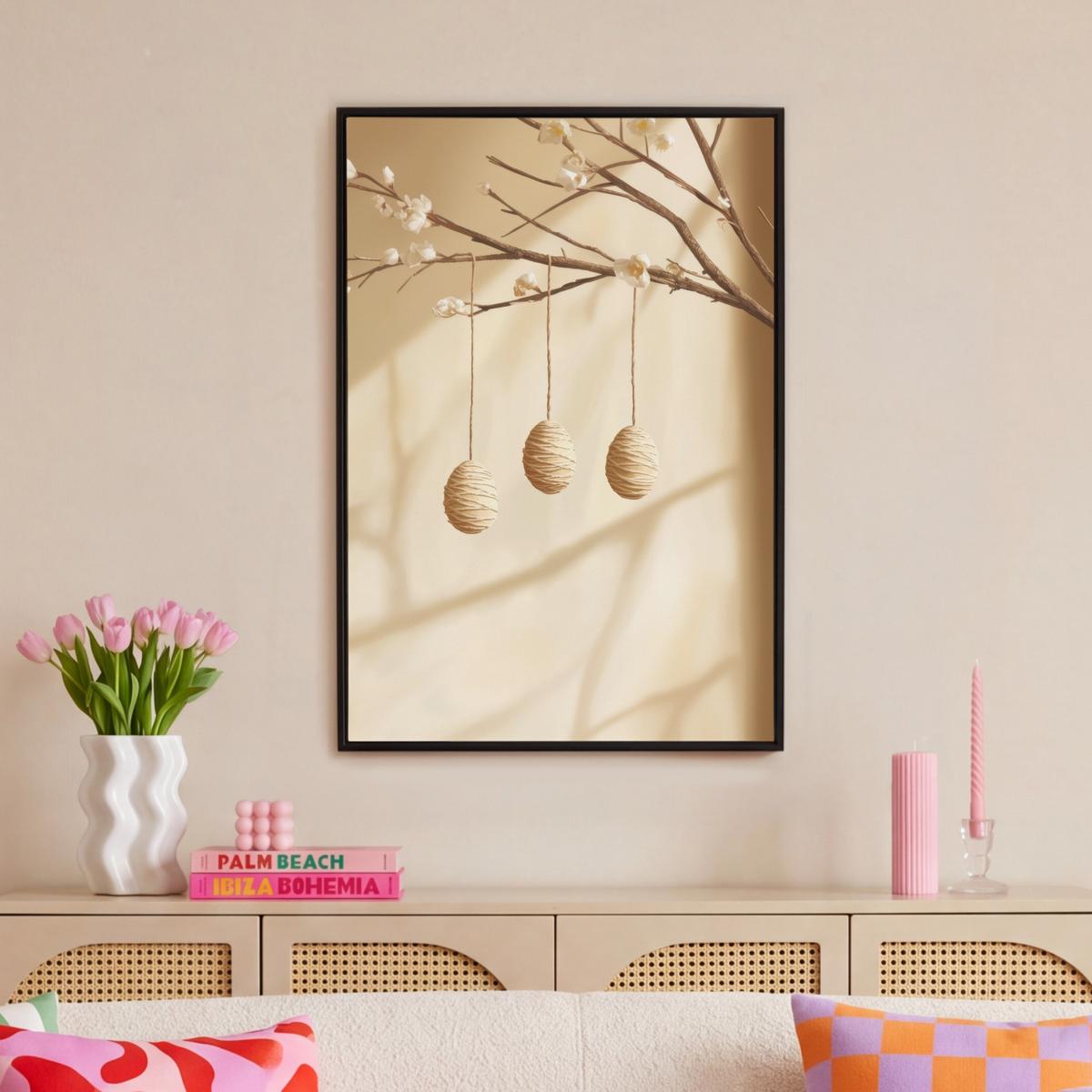 LEINWAND Bilder mit Rahmen - Beige - Osterkuchen - Eier - 60x90 - Beige, Textil (60/90cm) - MuchoWow