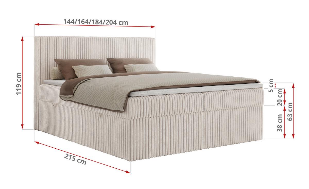BOXBETT TILIANO 160/200 - Beige Cord - H3 - Beige, Textil (160/200cm) - MKS