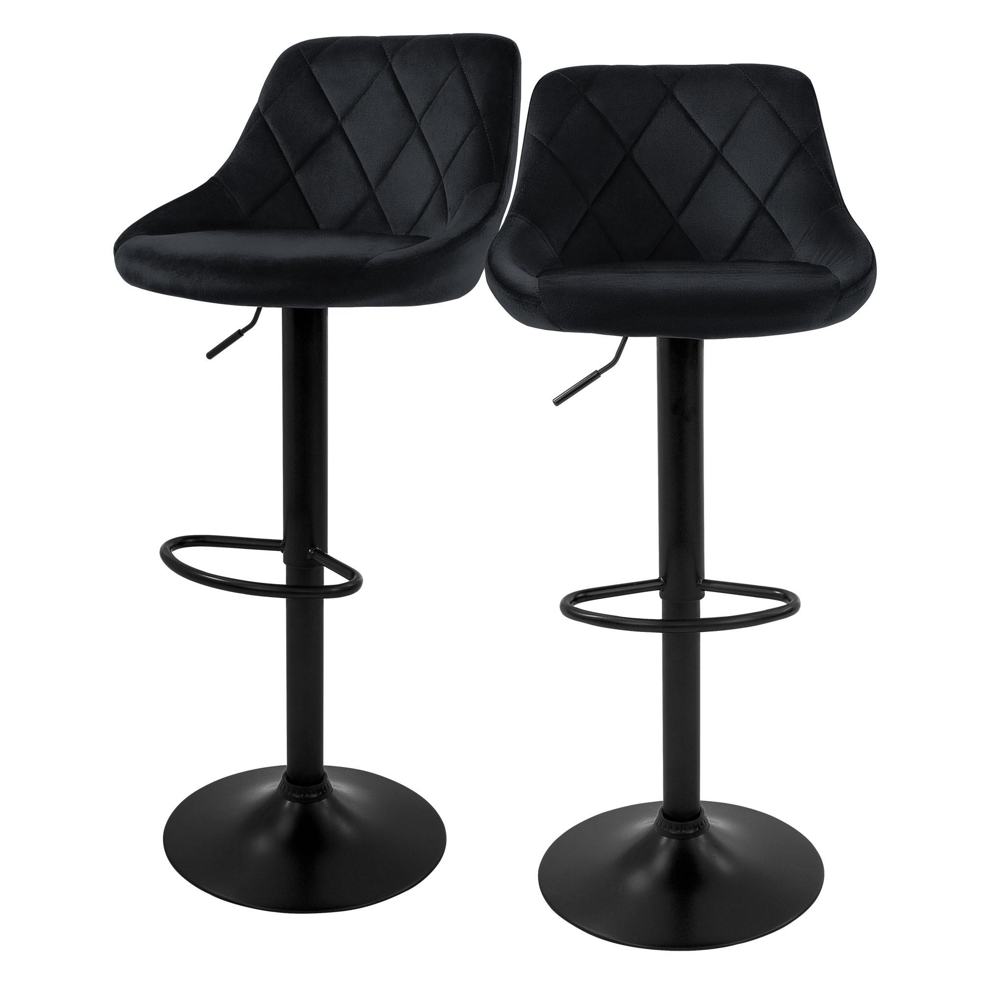 BARHOCKER 2er Set aus Samt Schwarz höhenverstellbar/drehbar - Schwarz, Metall (37/106/47cm) - ML-DESIGN